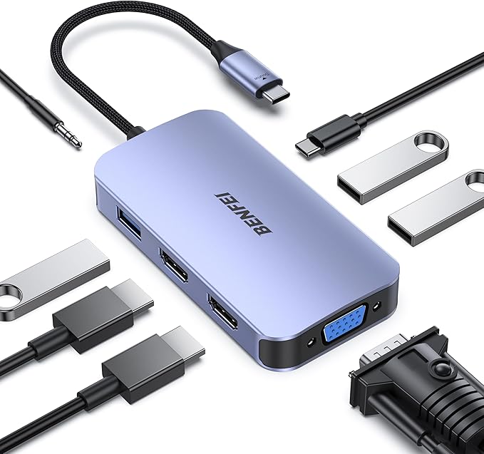 BENFEI USB C Hub 8-in-1 Grey, Docking Station with Triple Display - Image 8