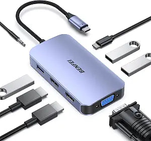 BENFEI USB C Hub 8-in-1 Grey, Docking Station with Triple Display - Image 1