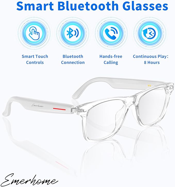 Smart Bluetooth Glasses with AI Voice Assistant – Lightweight, 8-Hour Battery Life, Auto Pairing, Touch Control & Stereo Sound for Calls & Music, Unisex Design