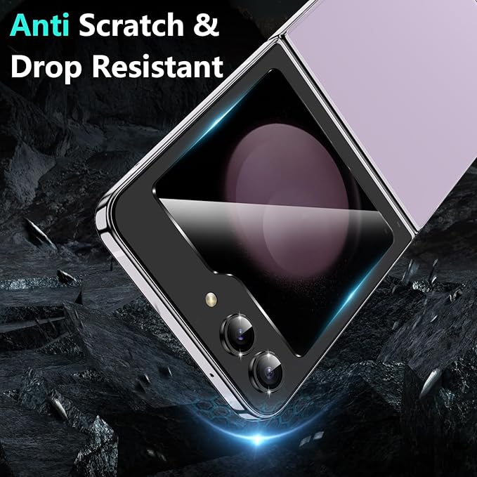 YWXTW [ 2023 Upgraded Alignment Tool for Samsung Galaxy Z Flip 5 Screen Protector, 2 Pack Inner Soft EPU + 2 Pack Front Tempered Glass + 2 PCS Metal Camera Lens Protector, Case Friendly