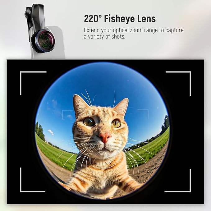 NEEWER 8mm Fisheye Lens with 220 Wide Angle & 17mm Thread Phone Lens Clip, Also for 17mm Threaded Phone Cage/Case/Clamp/Backplate, LS-29 PRO