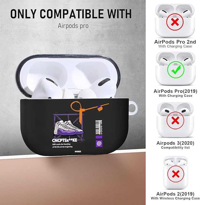 for Airpods Pro Case, Cute Cool Sports Purple Shoe Pattern TPU Soft Cases for Airpods Pro Case 1st Gen, Shockproof for Airpods Pro 2019 Case Men Women with Cleaner Kit & Keychain