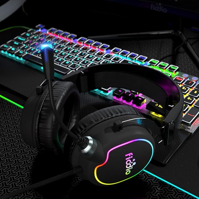 Gaming Headset with Surround Sound Stereo for Xbox One PS4 PC Switch Tablet, Noise Cancelling Over Ear Headphones with Mic, LED Light and Soft Memory Earmuffs for Laptop