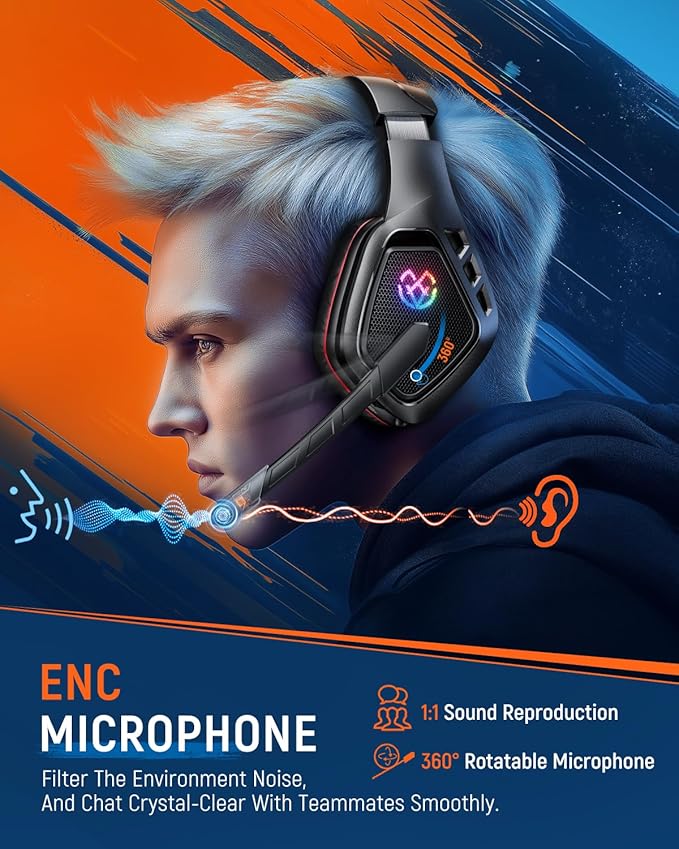 Tatybo Wireless Gaming Headset for PC, Ps5, Ps4, 2.4 Ghz USB & Type-C Gaming Headphones with Microphone, 30H Battery Bluetooth Headphones for Switch, Laptop, Mobile, Mac (Black Red)