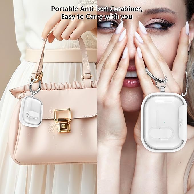 for Airpods Pro 3 Case Clear,Secure Lock for Airpods pro 3rd Generation Case Cover with Phone Stand and Magsafe Function,Auto Pop-up,Hybrid Protection Design with Carabiner&Cleaning Pen-White