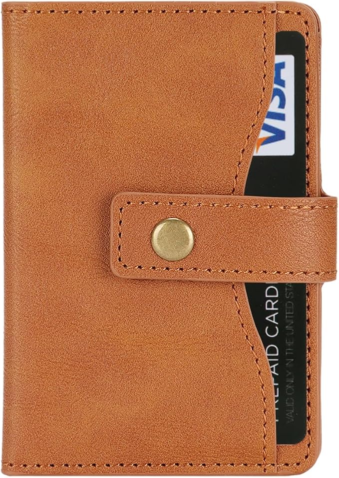 Ultra-Thin Magnetic Wallet Card Holder for iPhone and All MagSafe Protective Cases，Premium PU leather, powerful magnetic closure, stand function, 6 card slots (brown)