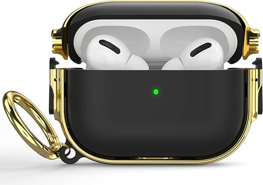 Maxjoy for AirPods Pro 2nd/1st Generation Case with Lock, Cute AirPods Pro 2 Case Lock Protective Hard AirPod Pro Cover for Women Men with Keychain for Airpod Pro (2023/2022/2019), Black/Gold