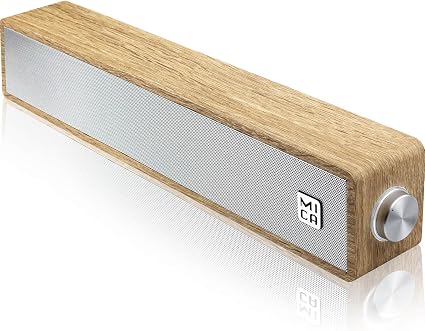 MICA Computer Speakers, Vintage Wired Computer Sound Bar, Retro Wooden Mini Soundbar, 3.5mm Aux Connection, USB Powered PC Speakers for Desktop Monitor, Laptop, Tablets (Yellow)
