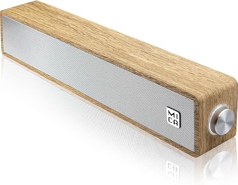 MICA Computer Speakers, Vintage Wired Computer Sound Bar, Retro Wooden Mini Soundbar, 3.5mm Aux Connection, USB Powered PC Speakers for Desktop Monitor, Laptop, Tablets (Yellow)