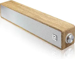 MICA Computer Speakers, Vintage Wired Computer Sound Bar, Retro Wooden Mini Soundbar, 3.5mm Aux Connection, USB Powered PC Speakers for Desktop Monitor, Laptop, Tablets (Yellow)
