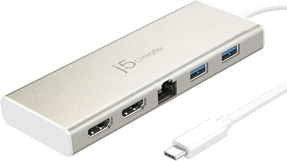 j5create USB-C Mini Dock-Type C Hub with 2X HDMI, 2X USB 3.0, Ethernet