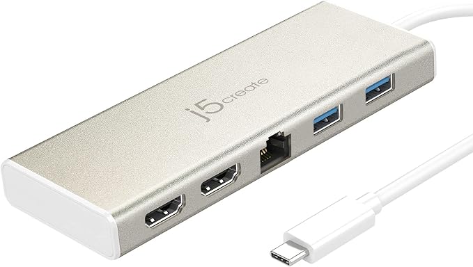 j5create USB-C Mini Dock-Type C Hub with 2X HDMI, 2X USB 3.0, Ethernet