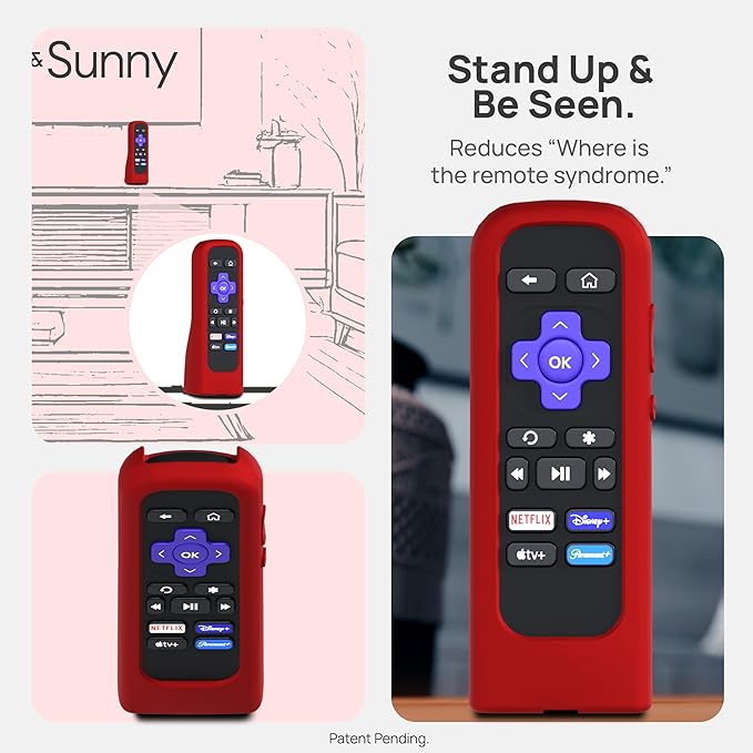 GripStand™ Roku Voice Remote Cover: Stand Up Design, Enhanced Grip, Silicone Case: Fits TV Streaming Stick Plus 2025 4K/HD/HDR, Compatible with AirTag and TileMate, Fiery Red by 73&Sunny
