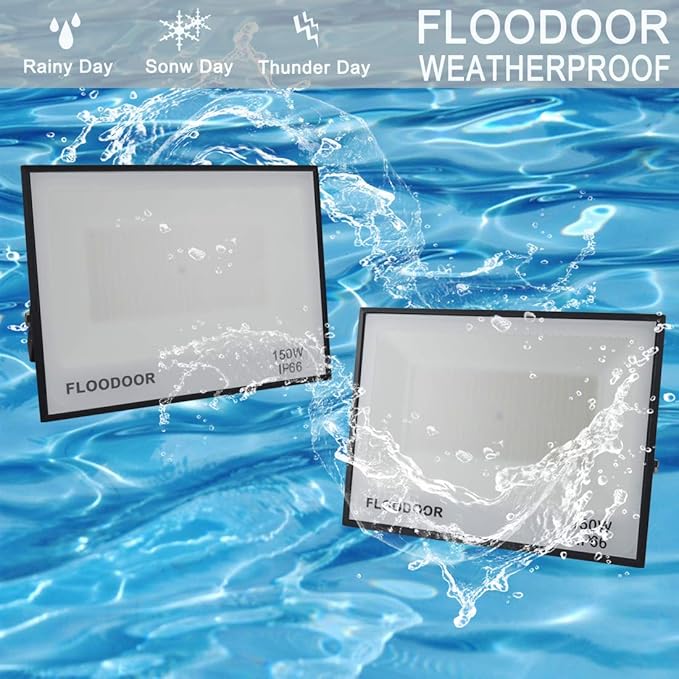 150W LED Flood Light Outdoor, 15000LM Super Bright floodlights,IP66 Waterproof Security Lights White Light with Plugs for Yard, Garden, Playground,Stadium, Basketball Court (2 Pack)