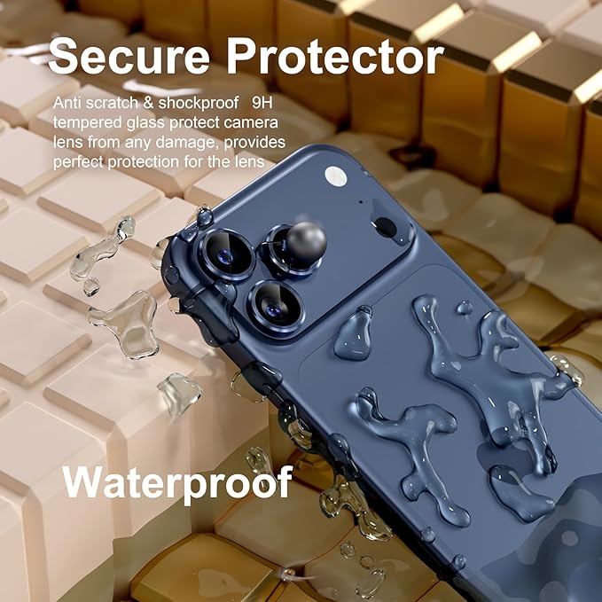 Misea Compatible for iPhone 17 Pro/iPhone 17 Pro Max Camera Lens Protector, Ultra-HD Tempered Glass Camera Cover Screen Protector Metal Individual Ring Protector Decoration Accessories, Blue