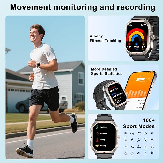 Smart Watch for Men Women GPS, Military 2.06" Fitness Tracker with Bluetooth Calling, Smartwatch Heart Rate Sleep SpO2 Step Counter, Voice Assistant, Activity Tracker 100+ Sport Modes for Android iOS