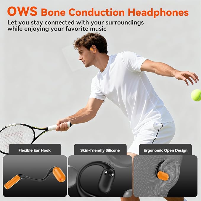 Bone Conduction Headphone Wireless Bluetooth 5.4, 0.8g Pillow Sleep Earbuds with HD Mic/Touch Control/Clear Calls, Open Ear Headphones with Earhook for Cycling Yoga Workouts(Orange)