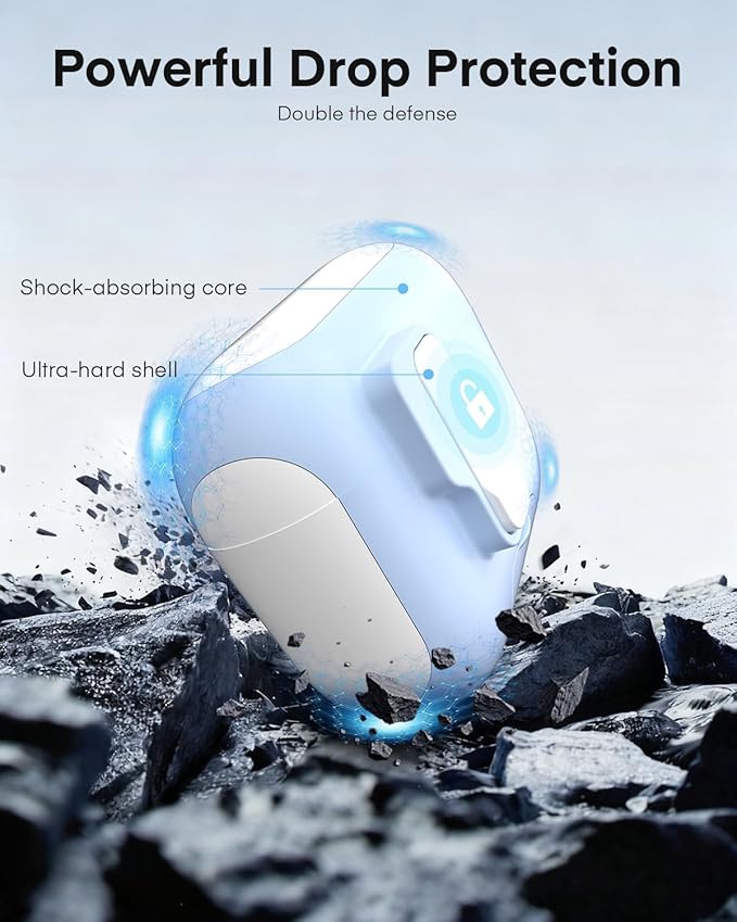 Maxjoy for AirPods Pro 3 Protective Case with Cleaning Kit, Military Hard Case with Lock Shock-Absorbing, White Light Blue