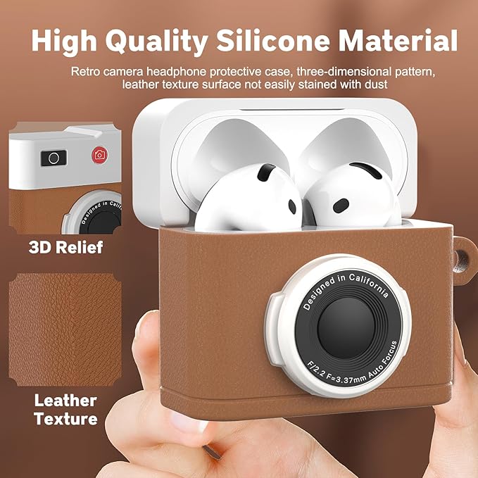 Valkit Compatible Airpods 4 Gen Case Cover with Cleaner Kit, Cute 3D Camera Design, Shockproof Protective Soft Silicone Case for Men Women (Orange)