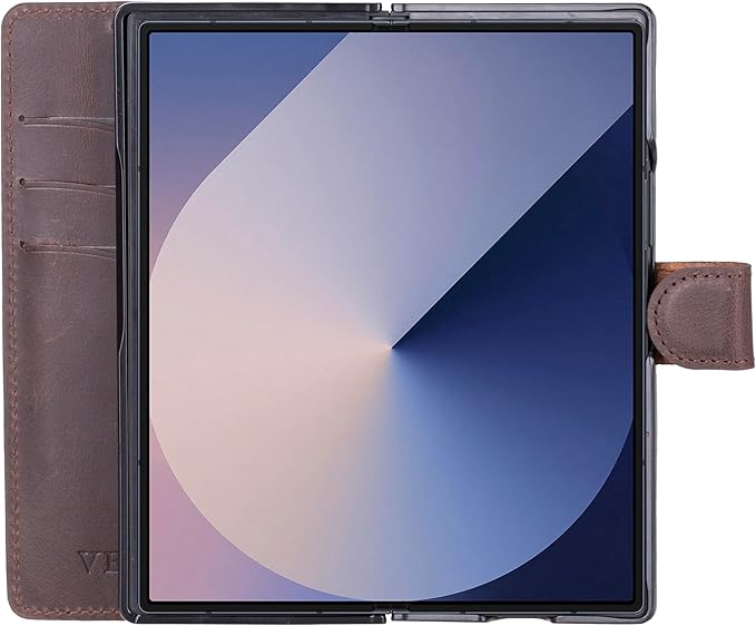 Venito Trieste for Samsung Galaxy Z Fold 7 Case, Handmade Premium Leather Wallet Case [RFID Blocking] with Card Holder Stand Folio Protective Phone Cover, Coffee Brown