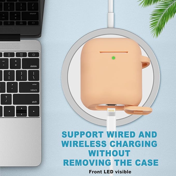 Silicone Compatible with Airpods Case, Gawnock Soft Case Cover Flexible for Compatible with Airpods 2nd/1st Generation Cover for Women Girls with Keychain - Khaki