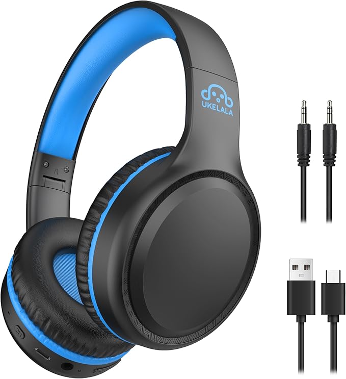 U2B Active Noise Canceling Wired & Wireless Bluetooth 6.0 Headphones with Microphone, Foldable Lightweight Head Phones with Volume Control‌ for Kids Adult School Black Blue