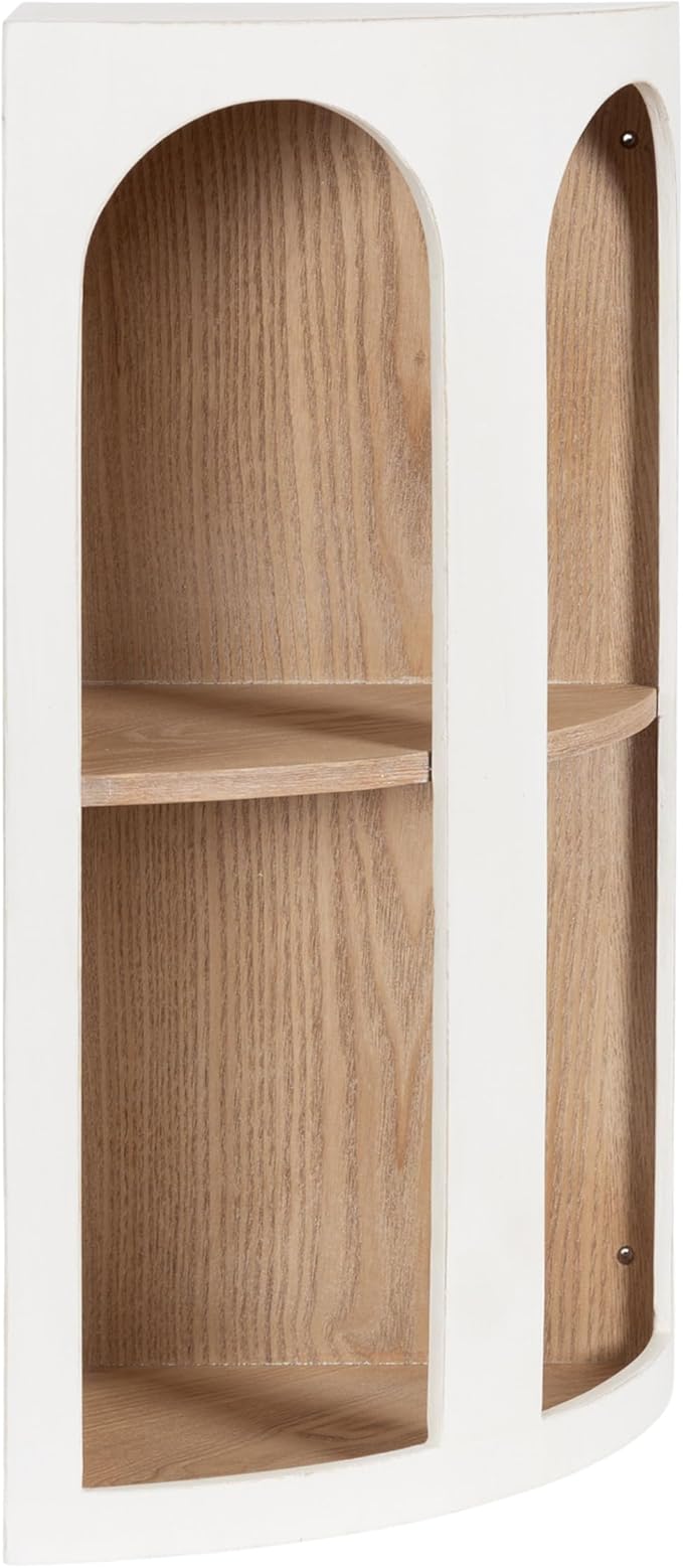 Kate and Laurel Elloree Modern Corner Shelf Cabinet for Storage and Display, 16 x 11 x 24, White and Natural, Transitional Corner Storage for Use as Living Room Shelving or Bedroom Storage Design