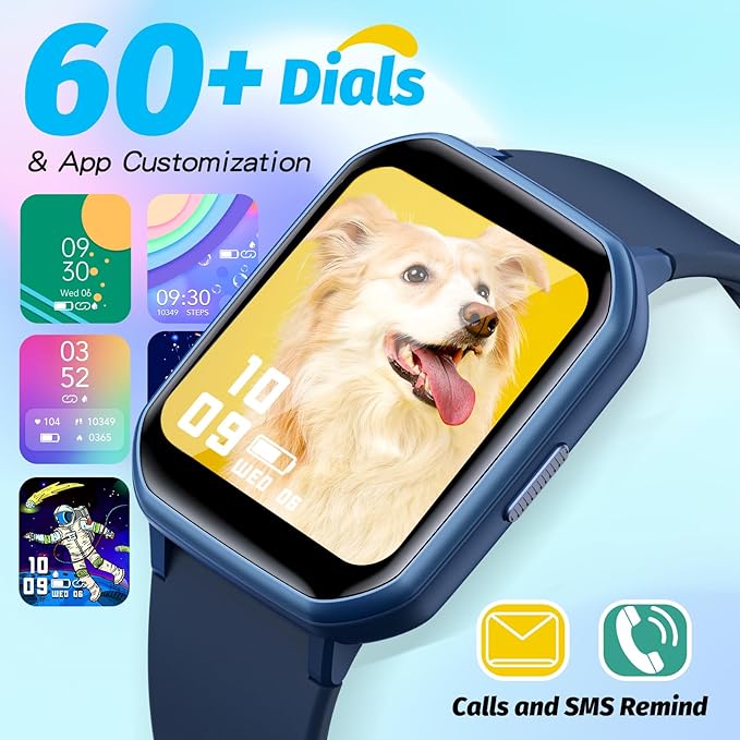 Kids Smart Watch Girls Boys, Fitness Tracker for Kids, 1.5 Inch DIY Dials, 19 Sport Modes, Sleep Monitor, Pedometers, Heart Rate, IP68 Waterproof, Great Gift for Boys Girls Teens 6-14 (Blue)