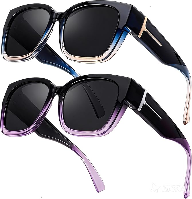 LVIOE 2 Pack Polarized Fit Over Sunglasses for Women Men Oversized Square Over Glasses Sunglasses with UV Protection LS7511