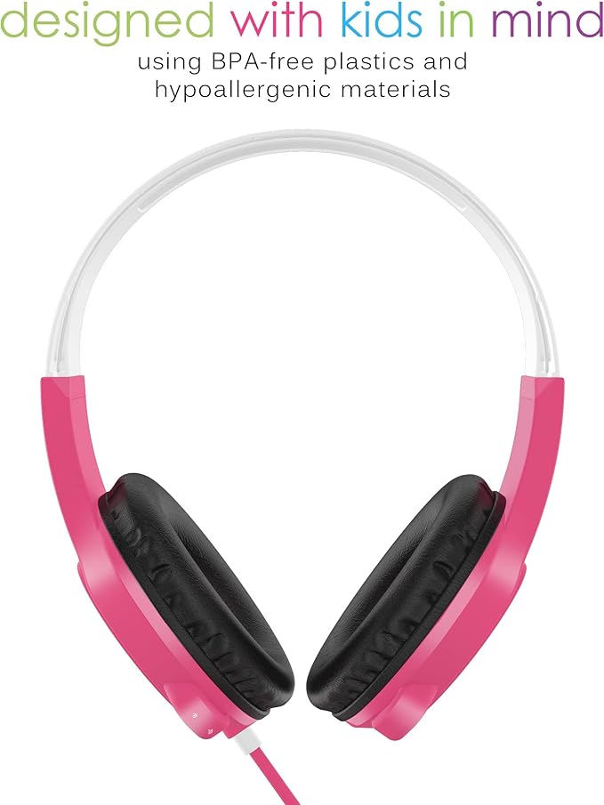 MEE Audio KidJamz 3 Kids Safe Listening Headphones with Volume Limiter & Built-in Microphone, Adjustable On-Ear Headset w/ 3.5mm Jack & Tangle-Free Cord for Online Learning/School/Travel/Tablet