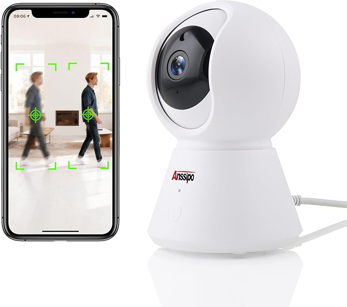 Indoor Camera 1080P Plug-in Wired, 24/7 Recording, 360°Pan-Tilt Human Auto Tracking, Human Detection, 2-Way Audio Siren, Night Vision, Pet/Dog/Baby Security Camera with Phone App
