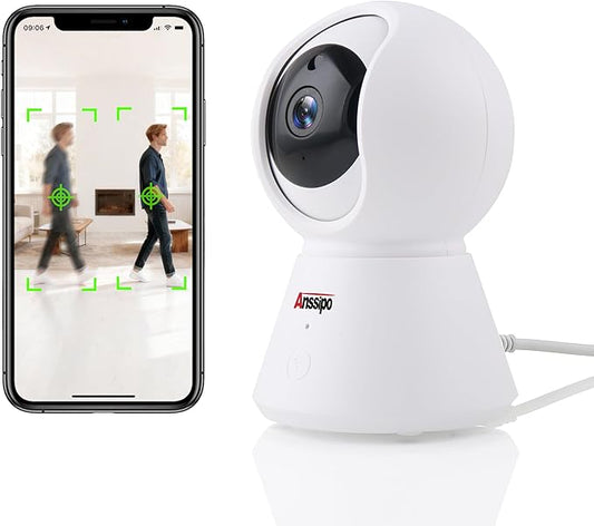Indoor Camera 1080P Plug-in Wired, 24/7 Recording, 360°Pan-Tilt Human Auto Tracking, Human Detection, 2-Way Audio Siren, Night Vision, Pet/Dog/Baby Security Camera with Phone App