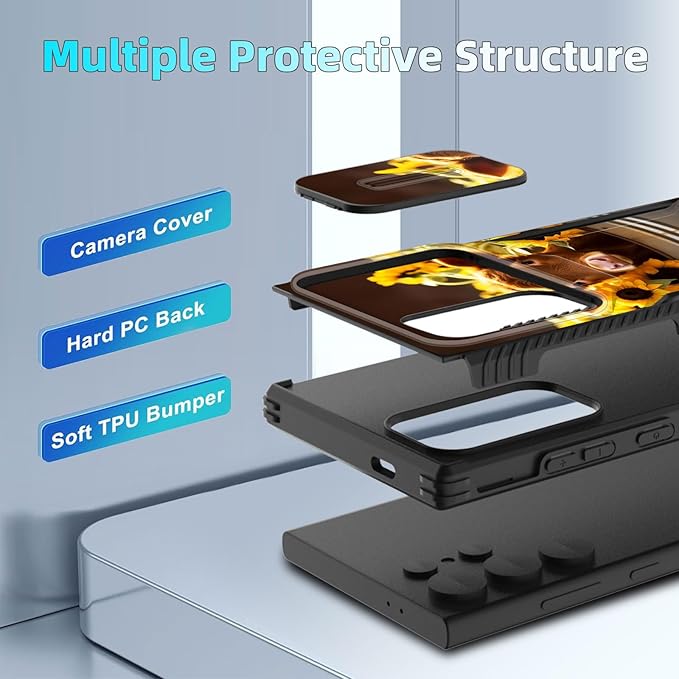 for Galaxy S26 Ultra Case Built in Slide Camera Lens Cover,Heavy Duty Shockproof Protection Dual Layer Case for Samsung Galaxy S26 Ultra 6.9" 2026,Cow with Sunflowers