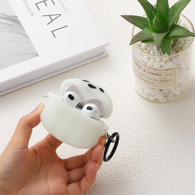 Maxjoy for Airpods 3rd Generation Case, Cute Luminous Ghost Case for AirPods 3, Unique Design Funny Kawaii 3D Cartoon Characters Silicone AirPods 3 Case with Cleaner kit, White Ghost