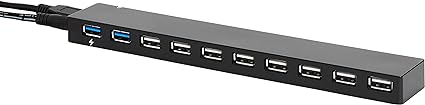 Amazon Basics USB 3.0 10-Port Hub with AC Adapter, 5Gbps Faster Data Transfer for Multiple Devices, Black