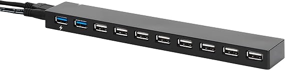 Amazon Basics USB 3.0 10-Port Hub with AC Adapter, 5Gbps Faster Data Transfer for Multiple Devices, Black