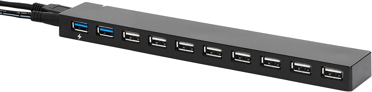 Amazon Basics USB 3.0 10-Port Hub with AC Adapter, 5Gbps Faster Data Transfer for Multiple Devices, Black