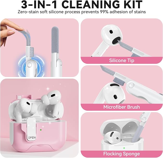 for AirPods Pro 2 Case with Safety Lock & Phone Stand, Auto Opening AirPods Pro Case Cover Compatible with Airpods Pro 2nd/1st Generation Cases for Women Girly with Cleaner,Lanyard, Drop Protective