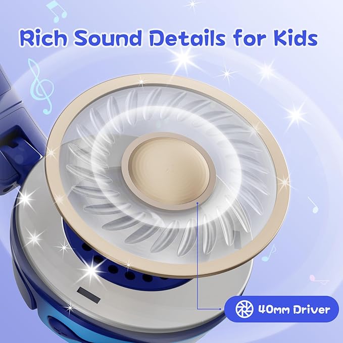 S62 Kids Bluetooth Headphones, Wireless Headphones for Kids Over Ear with Microphone, 85/94dB Volume Limiter Headset for Girls Boys, Foldable Headset for Learning & Entertainment-Blue