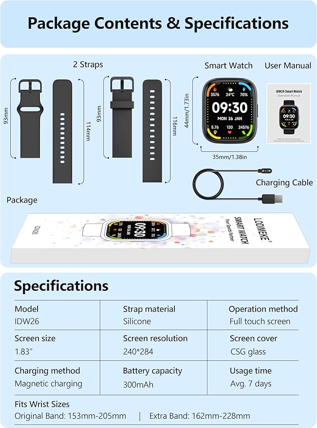 Smart Watch for Women Men Android & iPhone [2 Bands, 44mm case], Alexa Built-in, 1.83'' Smartwatch Make/Answer Call, HR SpO2 Sleep Stress Monitor Fitness Tracker, IP68 Waterproof Step Counter Watch