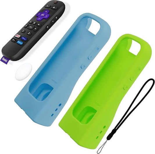 GripStand™ Roku Voice Remote Cover: Stand Up Design, Enhanced Grip, Silicone Case: Fits TV Streaming Stick Plus 2025 4K/HD/HDR, Compatible with AirTag and TileMate, 2 Pack Lime + Sky Glow by 73&Sunny