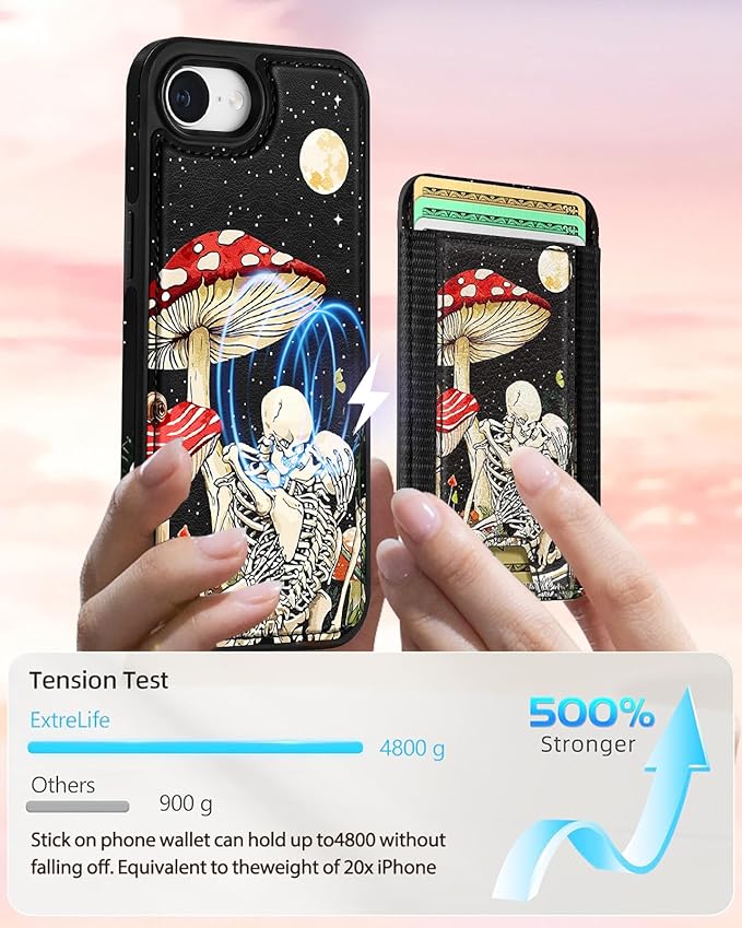 Shorogyt for iPhone 17e/16e Wallet Case - Fits 7 Cards, Compatible with Magsafe Detachable Magnetic Credit Card Holder Leather Cardholder Cute Phone Cover Women Girls for Apple 17e/16e, Skeleton