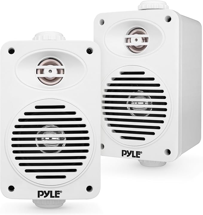 Pyle 200 Watt Bluetooth Indoor Outdoor Speakers Pair - Dual Waterproof 3.5” 2-Way Full Range Speaker System w/ 1/2” High Compliance Polymer Tweeter | Home, Boat, Marine, Deck, Patio, Poolside (White)