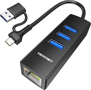 TECKNET USB to Ethernet Adapter, RJ45 Gigabit Ethernet with 3 USB 3.0 Ports