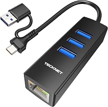 TECKNET USB to Ethernet Adapter, RJ45 Gigabit Ethernet with 3 USB 3.0 Ports - Image 1