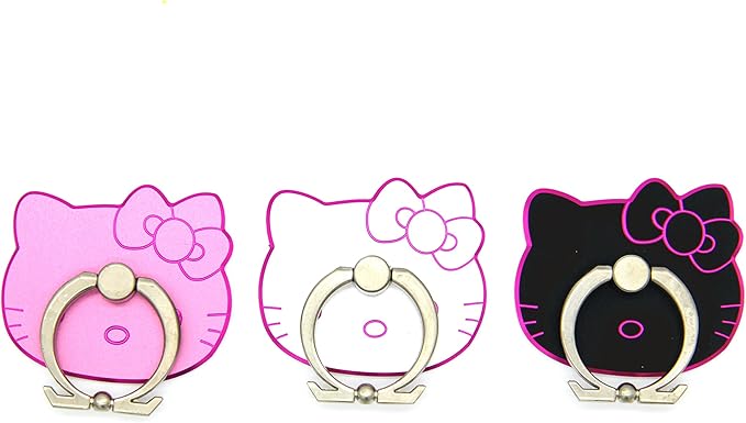 Kitty Cell Phone Ring Grip Stand Holder Car Mounts (Black, Pink, Silver/Pink Rim)