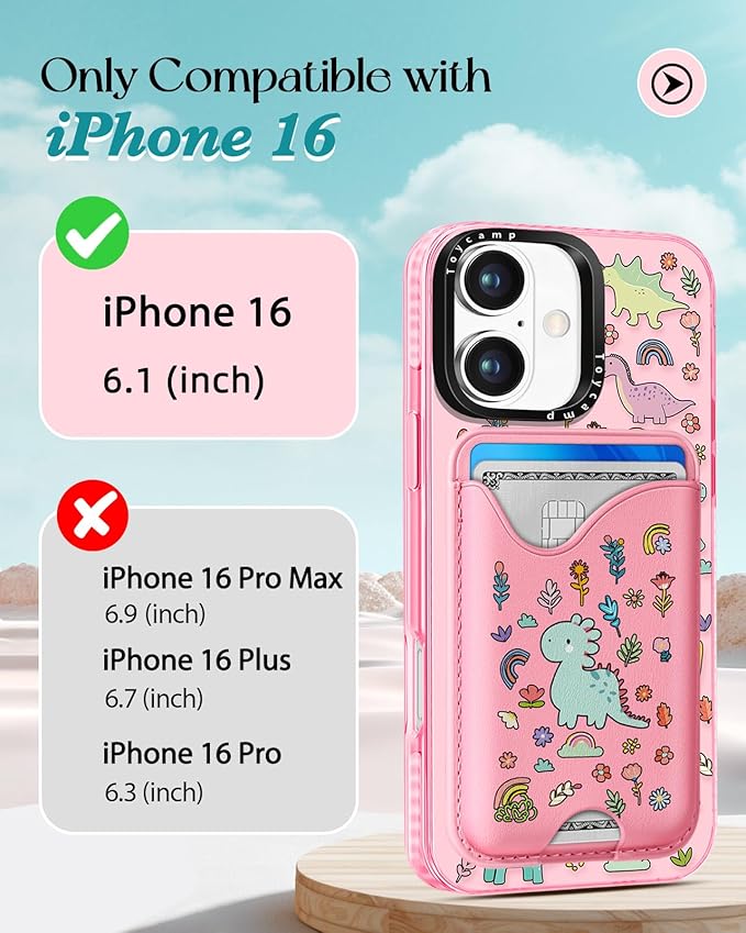 Toycamp for iPhone 16 Case - Compatible with Magsafe with Credit Card Holder Wallet Magnetic Cute Women Teen Girls Kawaii Girly Unique Animal Design Pretty Phone Cover for Apple 16 6.1"