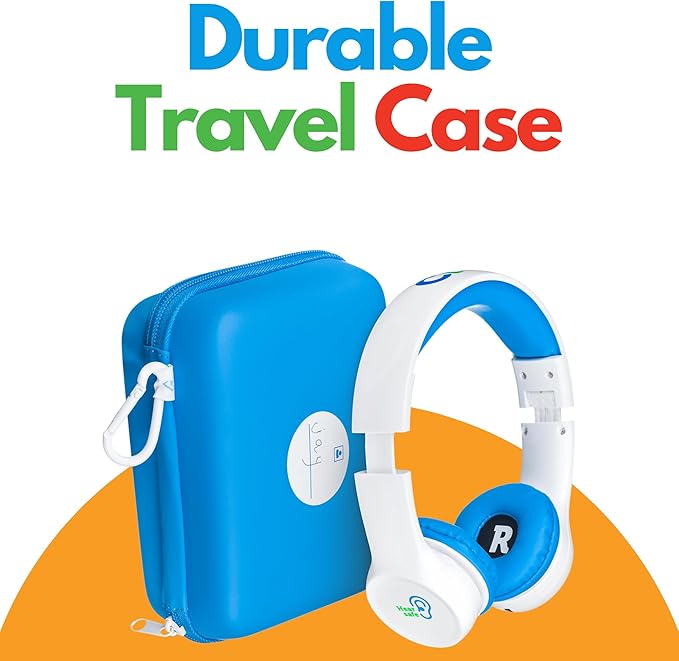 Clevy Kids Headphones Over-Ear 3.5mm Jack Wired - 5ft Tangle-Free Cord with HD Mic, 85dB Volume Limited for iPad/Computer, Foldable Durable Carrying Case