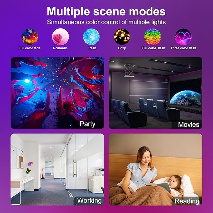 5/6 Inch Smart LED Recessed Light Compatible with Alexa 1Pack,13W1050LM,2700K-6000K,RGB LED Can Light,Retrofit Recessed Lighting,for Living Room,Bedroom,Kitchen