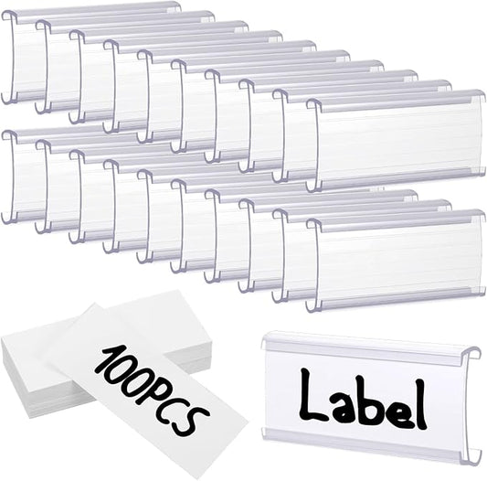 100 Pcs Wire Shelf Label Holders Wire Shelf Label Holder with Labels Paper Inserts for Shelving Clips with Paper Inserts Metro shelfs Clips,Compatible with 1-1/4 Inch Shelves